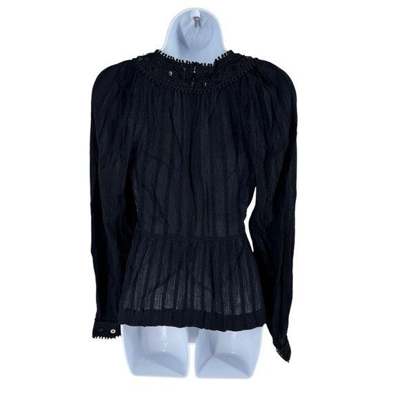 Sea New York NEW Charlotte Black Embellished Long Sleeve V Neck Top Size XS