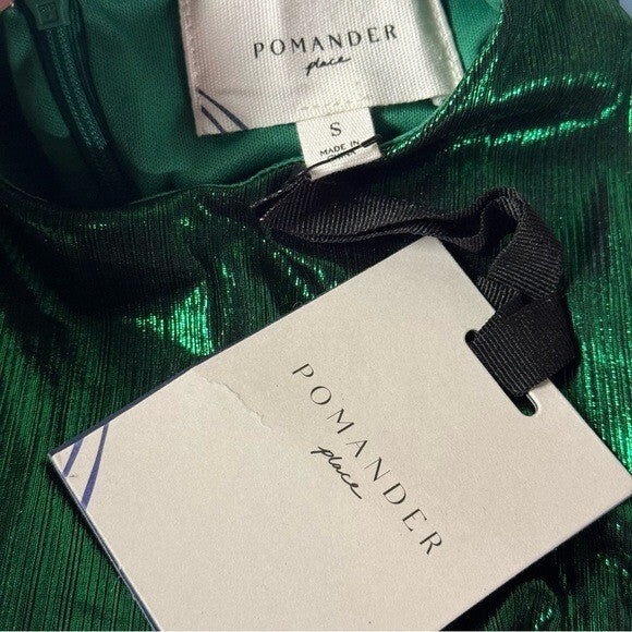 Pomander Place | NEW Emerald Crinkle Lurex Lillith Maxi Dress Size S