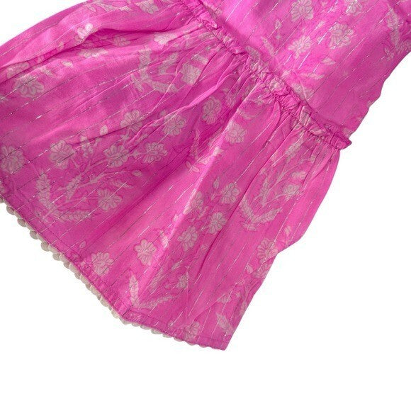 Juliet Dunn NEW Exclusive Orchid Small Flower Lurex Flared Sleeve Dress Size XS