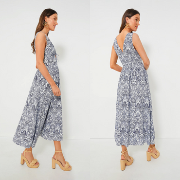 Hyacinth House NEW Navy Scroll Print Toula V Neck Sleeveless Maxi Dress Size XXL