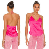 SER.O.YA | NWT Rachel Silk Satin Halter Camisole Top in Fuschia Purple Size M