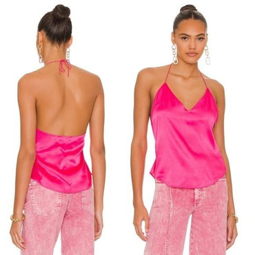 SER.O.YA | NWT Rachel Silk Satin Halter Camisole Top in Fuschia Purple Size M