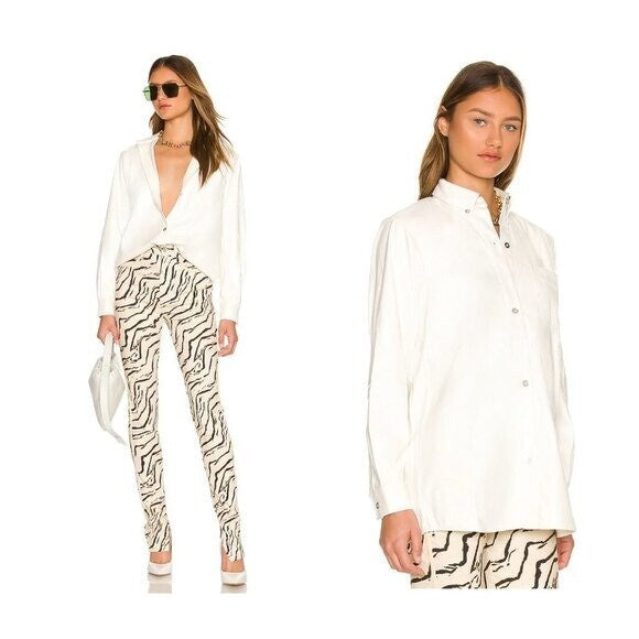 WeWoreWhat | Vegan Leather Boyfriend Shirt in Ivory Size XS