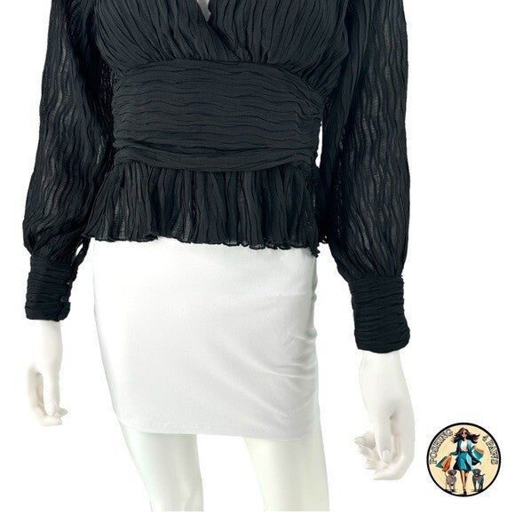 Petal and Pup NEW Delilah Pleated Peplum V Neck Blouse Top in Black Size XS