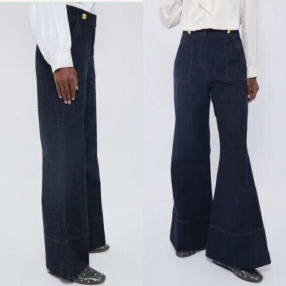 Tuckernuck x India Hicks NEW Dark Denim Palladium Wide Flare Leg Jeans Size 10