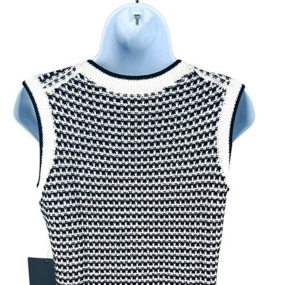 Pomander Place NEW Navy Stripe Bardot Sleeveless Knit Classic Mini Dress Size M