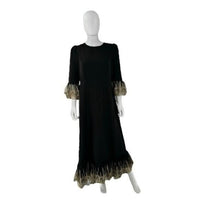 Pomander Place NEW Black Lillith Gold Lace Formal Maxi Dress Size M