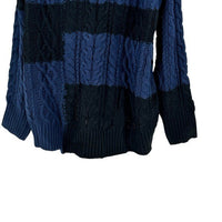Tuckernuck NEW Navy Patchwork Cable Knit Relaxed Fit Pullover Sweater Size XS
