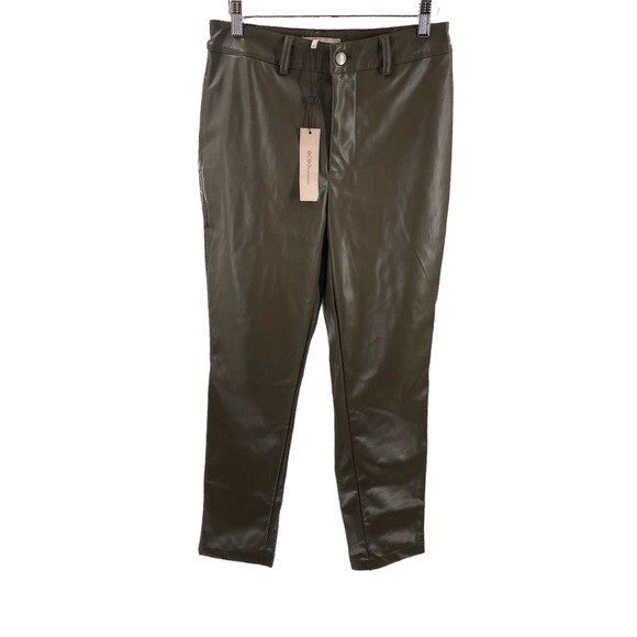 BCBGeneration | NEW Straight Cut Cropped Vegan Leather Pant in Olive Size XS