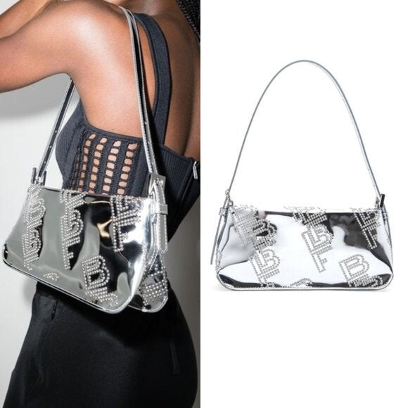 BY FAR Dulce Logo Mini Shoulder Bag in Metallic Silver