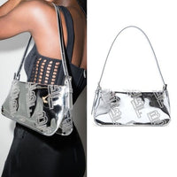BY FAR Dulce Logo Mini Shoulder Bag in Metallic Silver
