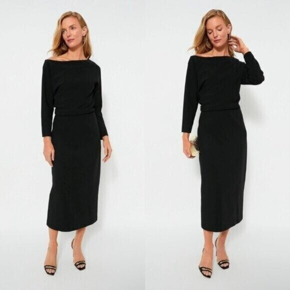 Tuckernuck NEW Black Esta Formal Long Sleeve Asymmetrical Midi Dress Size 6