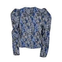 Hyacinth House NEW Blue Jacquard Priscilla Floral Puff Sleeve Blouse Top Size XS
