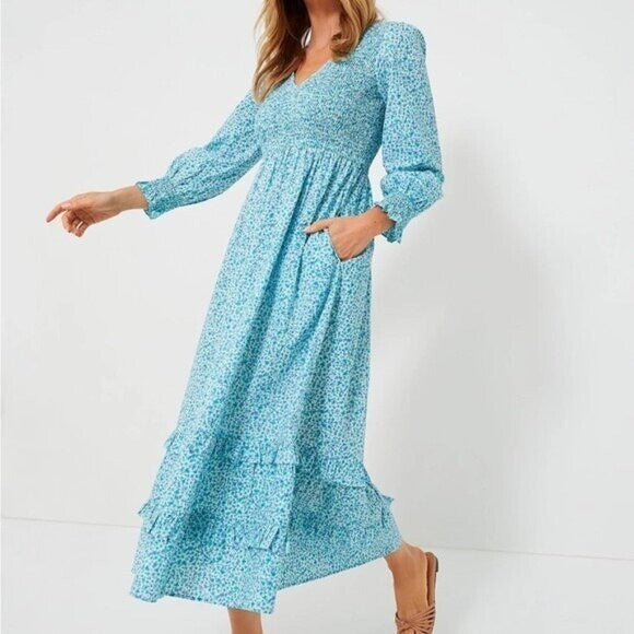 Pink City Prints NEW Blue Isabel Maxi Dress Ocean Ditsy Flower Size XS