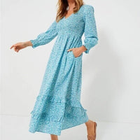 Pink City Prints NEW Blue Isabel Maxi Dress Ocean Ditsy Flower Size XS