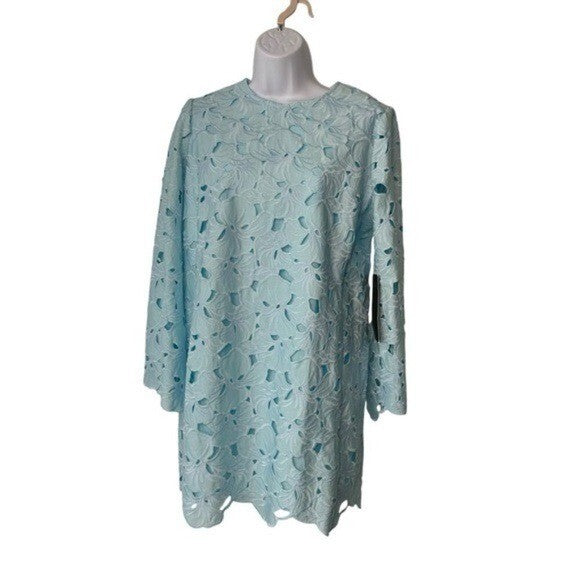 Tuckernuck NEW Aqua Floral Lace Camilla Long Flared Sleeve Mini Dress Size L