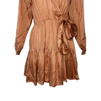 REVOLVE Lovers + Friends Corinne Satin Long Sleeve Mini Dress Tan Size XXS