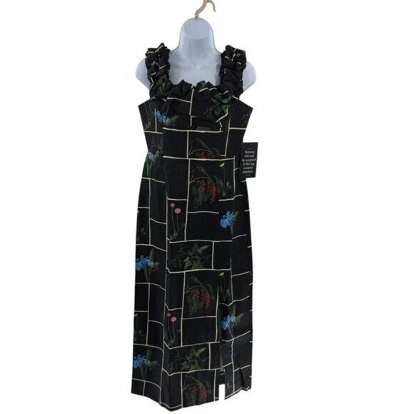 Tuckernuck NEW Black Fresher Buds Suze Floral Patchwork Denim Maxi Dress Size 2