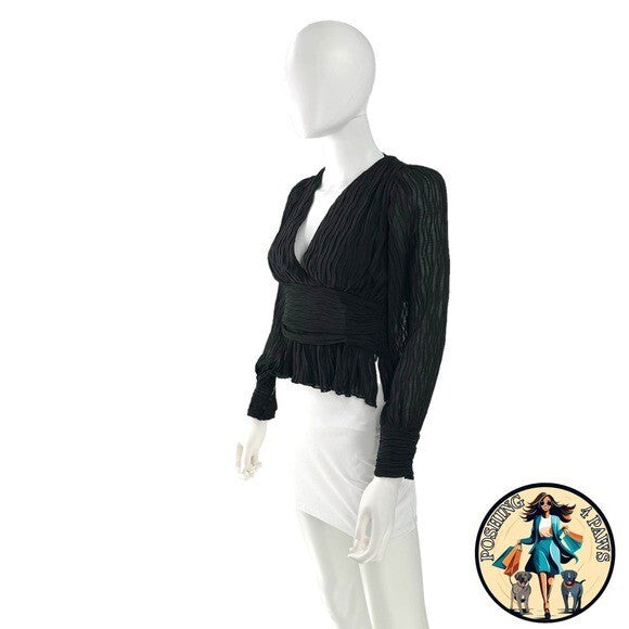 Petal and Pup NEW Delilah Pleated Peplum V Neck Blouse Top in Black Size XS