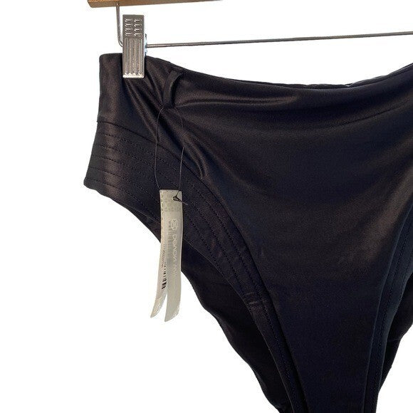 Devon Windsor Delilah Metallic Black High Waist Bikini Swim Bottom Size M NEW