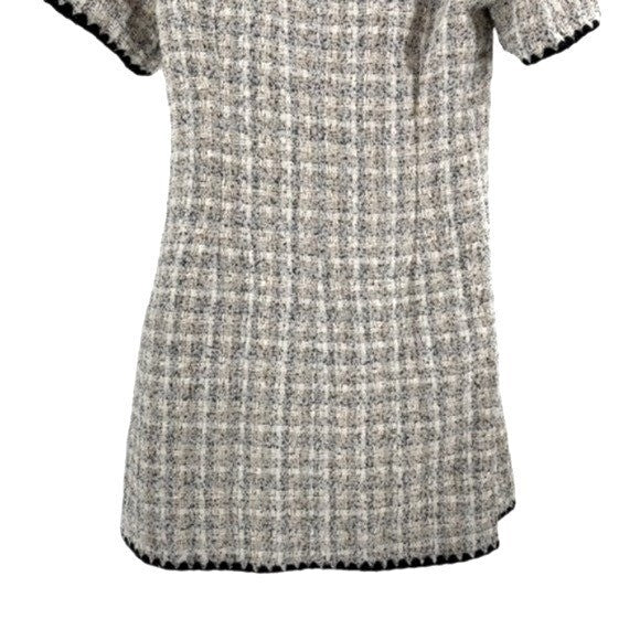 Pomander Place NEW White Tweed Retro Josephine Mini Dress in White Black Size M