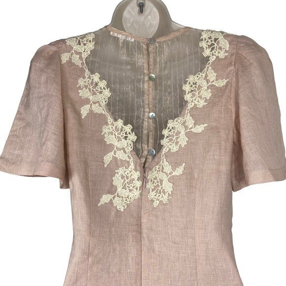 Tularosa | NEW Levy Embroidered Linen Puff Sleeve Mini Dress in Natural Size XS
