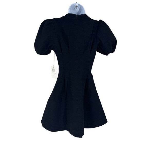 Hyacinth House NEW Black Emelia Short Puff Sleeve Fit and Flare Mini Dress XXS