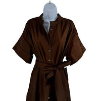 Tuckernuck NEW Brown Prescott Belted Short Sleeve Collared Shirt Midi Dress XXL