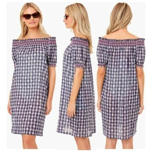 Tuckernuck NEW Tnuck Beach Embroidered Blue Check Gingham Toulon Coverup Size XS