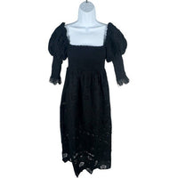 O.P.T. NEW Black Wednesday Cotton Eyelet Puff Sleeve Midi Dress Size XS