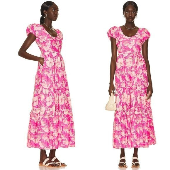 LoveShackFancy | NEW Karalie Silk Blend Maxi Dress in Holiday Sun Fuchsia Size 2