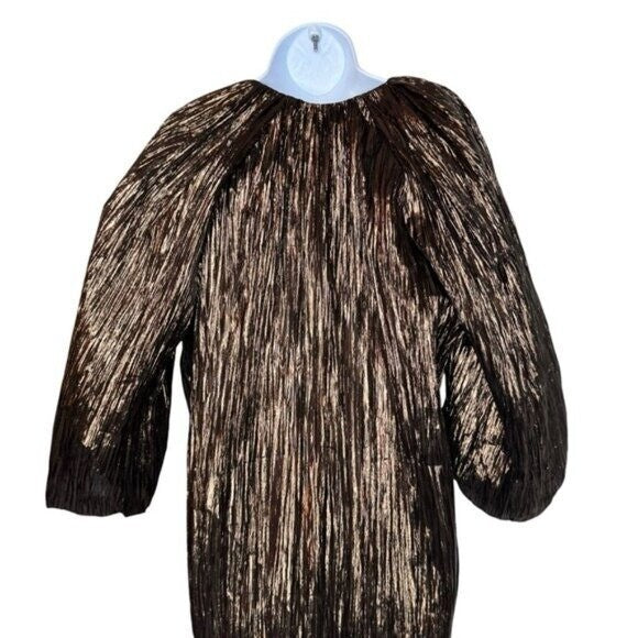 Hyacinth House | NEW Bronze Metallic Plisse Dorinda Midi Dress Size XS