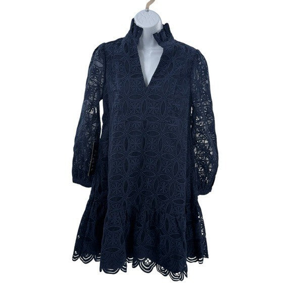 Tuckernuck NEW Navy Organza Lace Formal Palmerston Long Sleeve Mini Dress XS