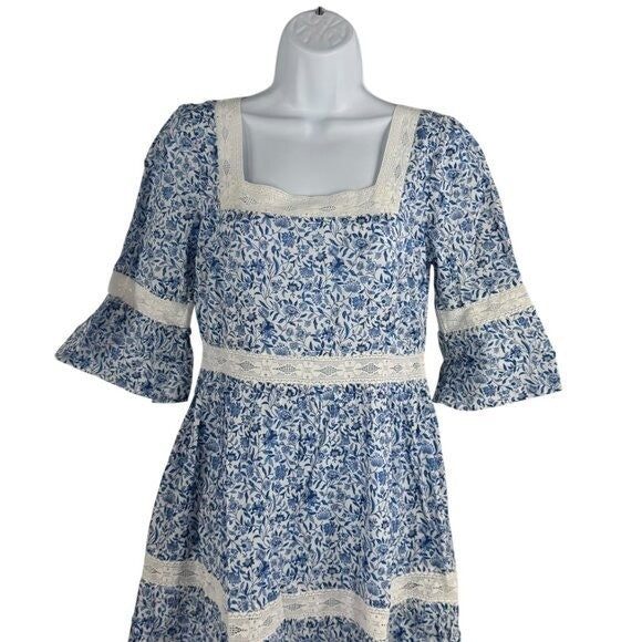 Pink City Prints NEW Celine Sky Chintz Blue Lace Floral Maxi Dress Size S