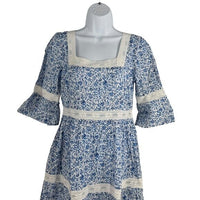 Pink City Prints NEW Celine Sky Chintz Blue Lace Floral Maxi Dress Size S