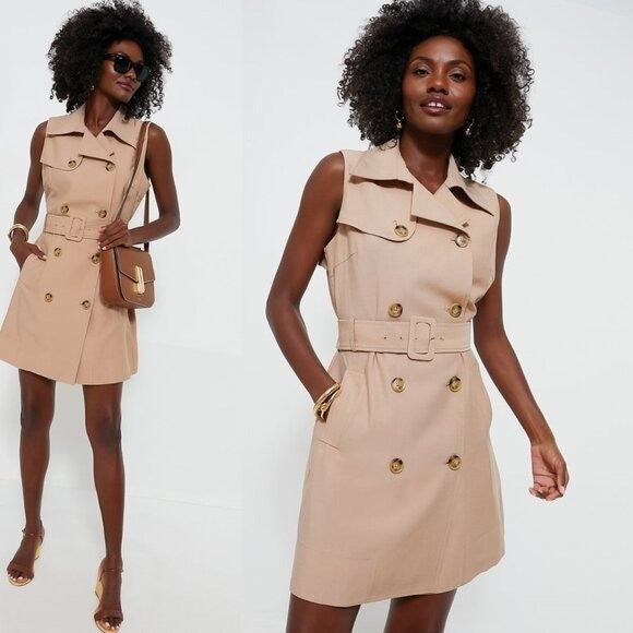 Tuckernuck NEW Khaki Milla Sleeveless Military Collared Mini Dress Size S