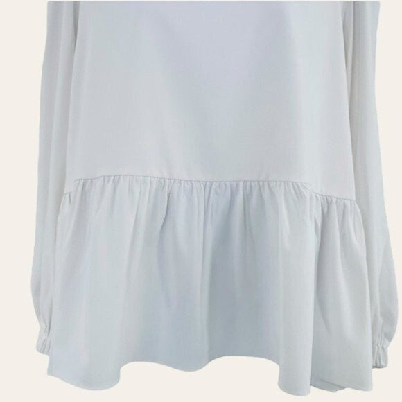 Pomander Place | NEW White Carlota Long Blouson Sleeve Peplum Blouse Size S