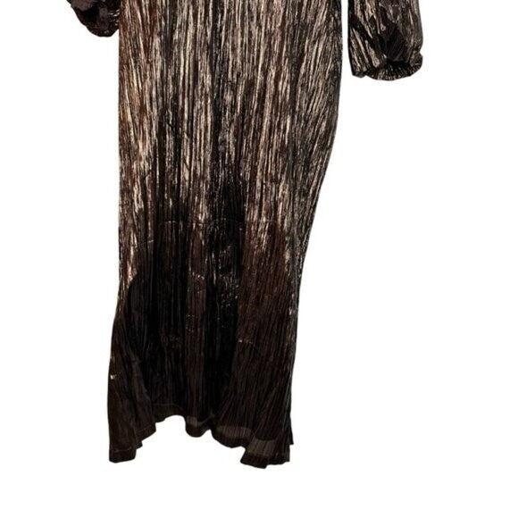 Hyacinth House | NEW Bronze Metallic Plisse Dorinda Midi Dress Size XS