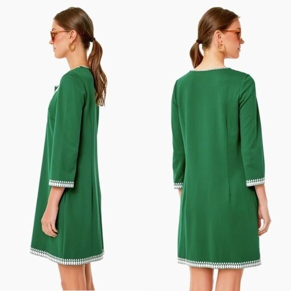 Tuckernuck NEW Miguelina Green Embroidered Shift Mini Dress Size 2XS