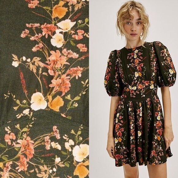 SAYLOR NEW Roseanne Puff Sleeve Floral Bohemian Feminine Classic Mini Dress S