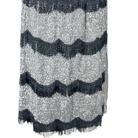 Batsheva NEW Octavia Cocktail Party Formal Midi Dress in Silver Sequin Size 6