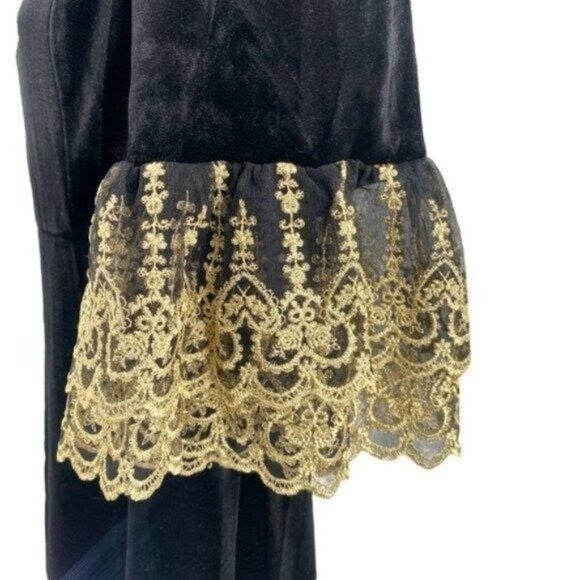 Pomander Place Black Velvet Lillith Gold Embroidered Lace Maxi Dress Size XXXL
