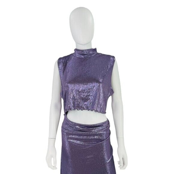 Camila Coelho NEW Marge Formal Metallic Cut Out Midi Dress in Lilac Size XL