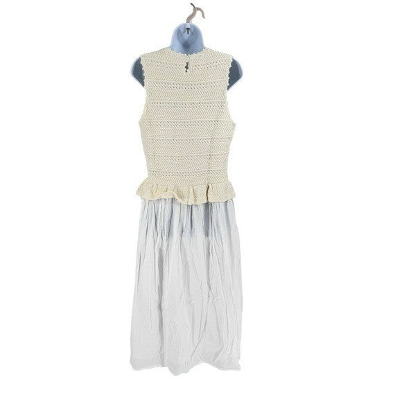 Banjanan NEW Heather Ivory Crochet Mixed Media Sleeveless Midi Dress Size M