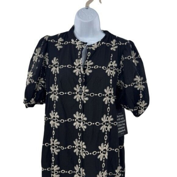 Tuckernuck NEW Black Eyelet Lewis Puff Sleeve Embroidered Maxi Dress Size M