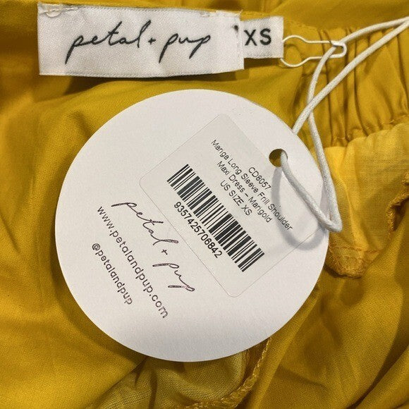 Petal and Pup NEW Yellow Mariga Long Sleeve Frill Shoulder Midi Dress Size XS