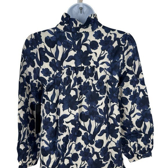 Tuckernuck NEW Blue Poppy Palmerston Drop Waist Long Sleeve Mini Dress Size XXS