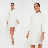 Tuckernuck | NEW White Stretch Crepe Avery Long Sleeve Shirt Dress Size S