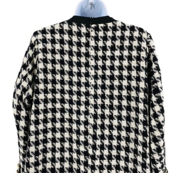 Pomander Place | NEW Coco Tweed Houndstooth Bow Mini Dress Black White Size XXL