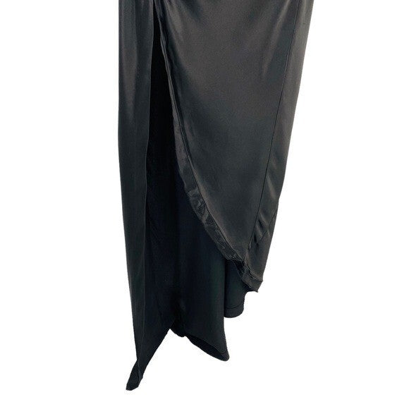 retrofete NEW Sab Satin Formal High Neck Bodycon Maxi Dress in Black Size XS